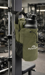 Geantă fitness PEAKGEAR verde cu suport pentru telefon și sticlă