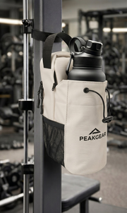 Geantă fitness PEAKGEAR albă cu suport pentru telefon și sticlă