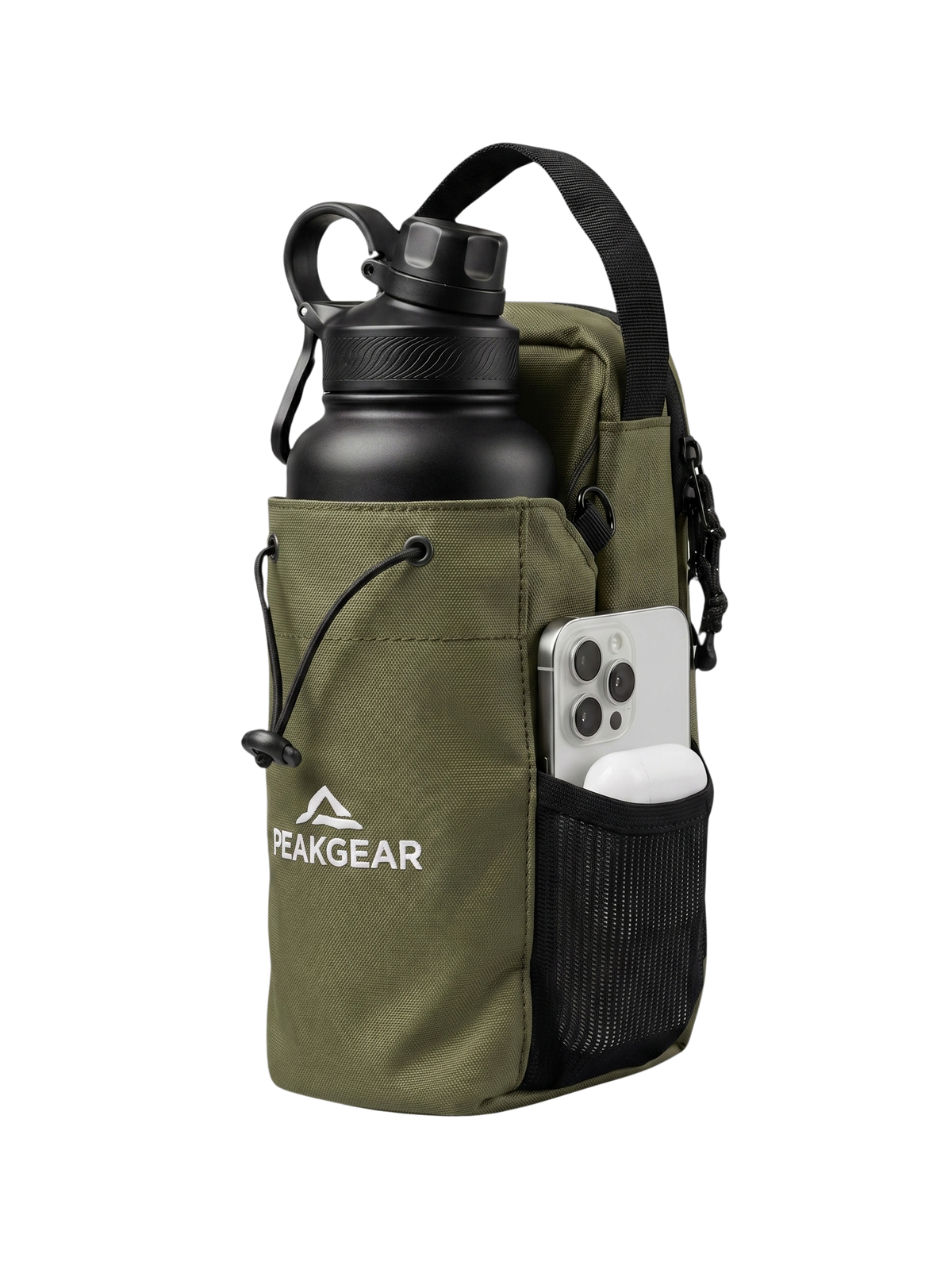 Geantă magnetică fitness PEAKGEAR verde cu suport pentru sticlă