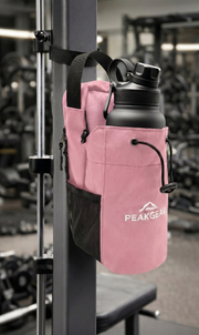 Geantă fitness PEAKGEAR roz cu suport pentru telefon și sticlă